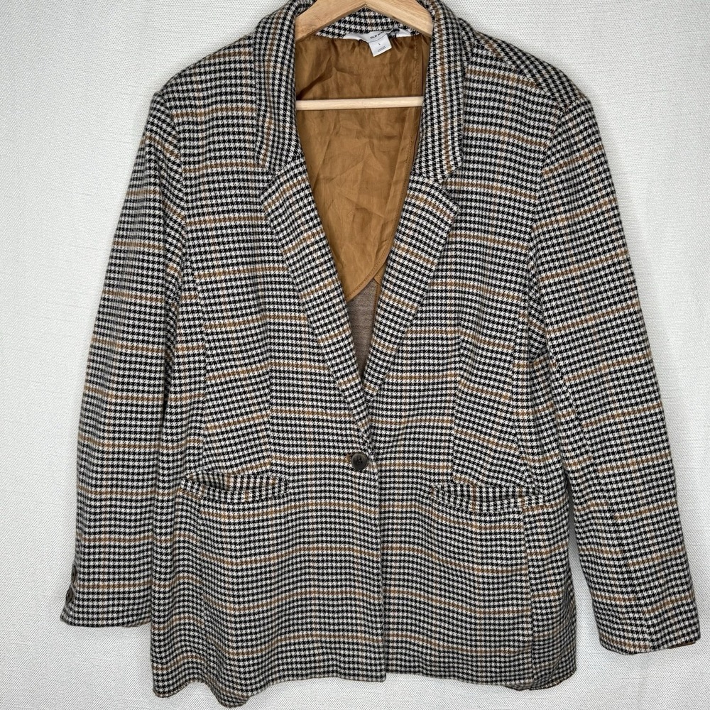 Old Navy Houndstooth Blazer Jacket Womens L‎ Plaid Classic Preppy